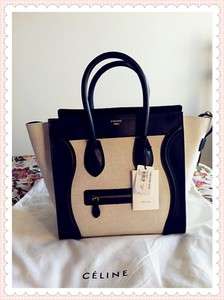 Celine Mini Luggage Bag canvas leather black cream  