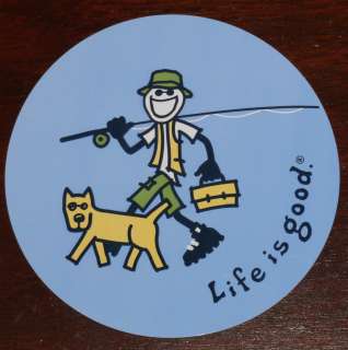 Life is Good Sticker 4 Round Fishing Buddies on Blue  