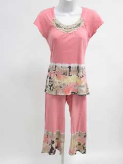 BLEU CLAIR Pink Brown Tie Dye Top Pants Night Set Sz S  