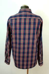 mens red blue plaid AMERICAN EAGLE button front flannel work shirt sz 