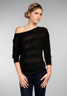 LANSTON Boyfriend Off the Shoulder Sweatshirt in Black Stripe at 