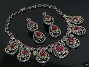 SUBSTANTIAL 178 CARAT RUBY DIAMOND VICTORIAN NECKLACE   
