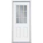   80 in. White Prehung Right Hand Inswing 9 Lite Fiberglass Entry Door