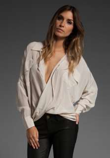 FUNKTIONAL Lapel Fold Front Blouse in Whey  