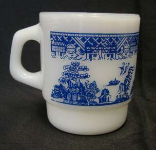   Hocking Fire King Milk White Glass Blue Willow Cup Mug USA  