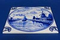 e631f SHIP IN CANAL ON DELFT BLUE TILE  