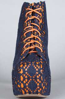 Jeffrey Campbell The Lita Shoe in Navy and Orange Macrame  Karmaloop 