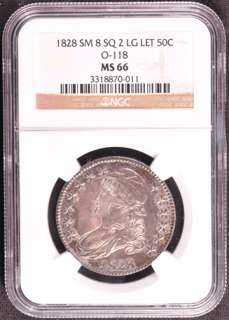 1828 CAPPED BUST 50C NGC MS 66  
