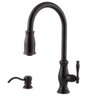  Pull Down Sprayer Kitchen Faucet with Soap Dispenser in Tuscan Bronze