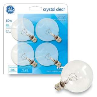 GE60 Watt Crystal Clear G16.5 Globe Candelabra Base Incandescent Light 