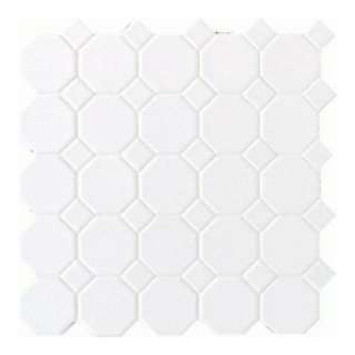 Daltile 12 in. x 12 in. White Ceramic Octagon Dot Mosaic Tile 