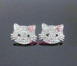 Large Hello Kitty pink flower crystal earring earbob E21  