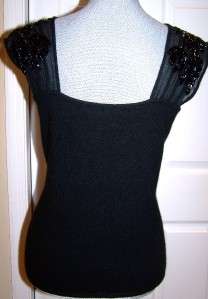 Fabulous Iris Cashmere Black Beaded Sweetheart Neckline Sweater Size M 