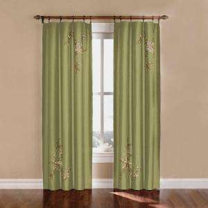 Curtainworks Asia 44 In. x 84 In. Sage Faux Silk Floral Embroidered 