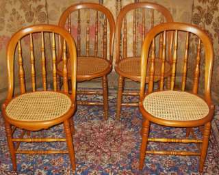 ANTIQUE VICTORIAN MAPLE BOWBACK DINING CHAIRS CANED 4  