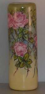 Victorian Porcelain Vienna Austria Rose Pink Tall Vase Antique 