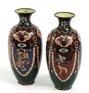 Pair of Antique Chinese Cloisonné Enamel/Copper Vases 1700s rare 