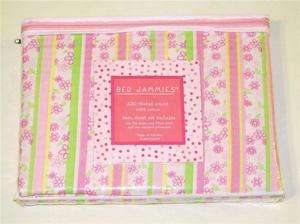 NIP BED JAMMIES TWIN SHEET SET PINK FLOWERS AND STRIPES  