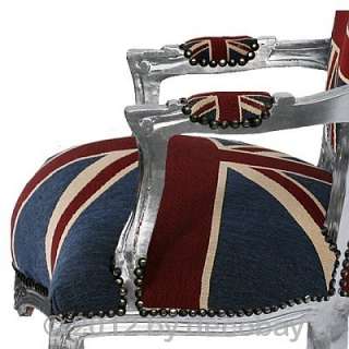 Silberner Royal Stuhl Barock Salon Armlehnstuhl Stoff Muster 