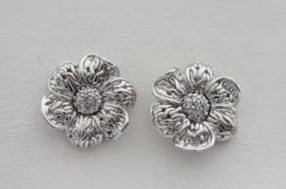 John Hardy Sterling Silver Diamond Frangipani Flower Earrings  