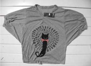   Cat Batwing Dolman V Neck LOOSE Casual T Shirt Tops T Shirts  
