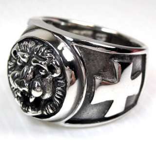 LION CROSS 925 STERLING SILVER MENS BAND RING Sz 13 NEW  