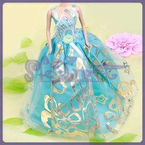 Satin lace BLUE Evening Party Dress for Barbie Doll New  