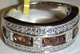 RARE ANDALUSITE & DIAMOND OVAL 3 STONE BAND RING, PLATINUM / SS, SIZE 