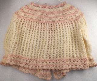 Adorable Little Girls IVORY & PINK CROCHETED SWEATER Vintage 1950s Era 
