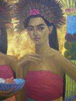 Balinese fine art Oil painting GIRLS GO TO THE PURA Signed Ubud Bali