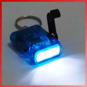 Mini Hand Crank Power Flashlight Torch 2 LED Light Blue  