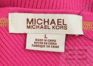   Michael Kors Hot Pink 2 Pc Knit Gold Trim One Shoulder Top & Skirt Sz