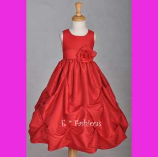 RED HOLIDAYS TAFFETA FLOWER GIRL DRESS SM LG 2 4 6 8 10  
