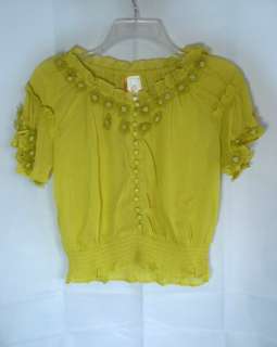 Chiffon sheer beads peasant dressy top blouse S M L light green 