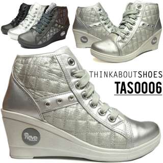 Women Wedge High Heel High Top Sneakers Ankle Boot Silver Size 5.5 6 6 