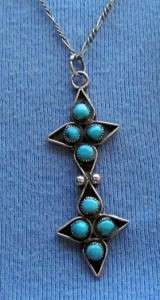   INDIAN STERLING SILVER TURQUOISE PENDANT SNAKE EYE WESTERN 8 STONES