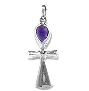 Silver Ankh Cross with Amethyst Pendant  