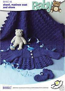 DK Baby Matinee Coat, Shawl & Shoes Knitting Pattern (14  18) UKHKA 