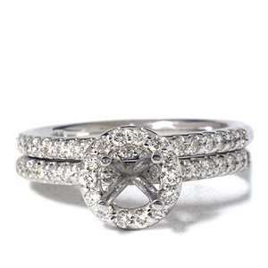   Pave Halo Round Diamond Engagement Ring Wedding Band Mount Setting 14K