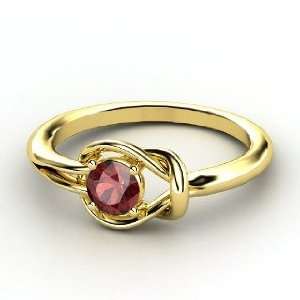  Hercules Knot Ring, Round Red Garnet 18K Yellow Gold Ring 