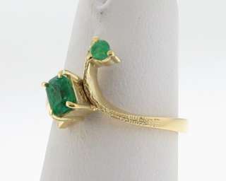 Estate Natural Green Emeralds Solid 18k Yellow Gold Ring  