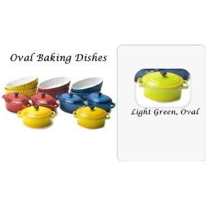  Mini 4 Oval Ceramic Baking Dish with Lid, Light Green 