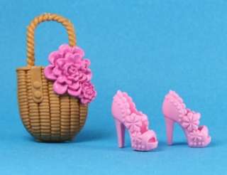    Pink Flower Open Toe Pumps Shoes Brown Purse Fashionista Barbie