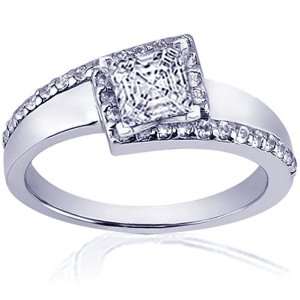  1 Ct Asscher Cut Halo Petite Diamond Engagement Ring Pave 