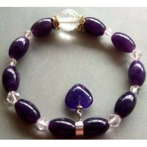   Jade Crystal Quartz Beads Heart Elastic Bracelet 