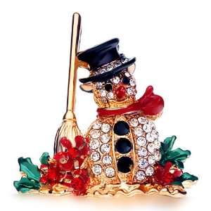    Christmas Gifts Cute Snowman Broom Brooch Pugster Jewelry