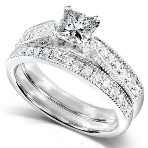 com 4/5 Carat TW Princess Diamond Wedding Ring Set in 14k White Gold 