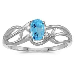   White gold December Birthstone Oval Blue Topaz And Diamond Curve Ring