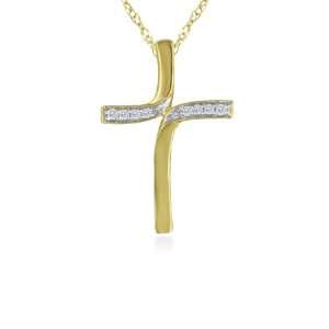  Diamond Cross Pendant 14K Yellow Gold Setting Jewelry