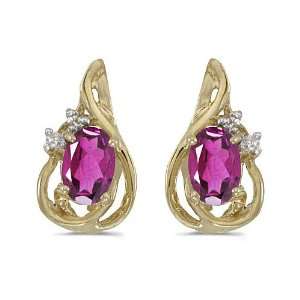   14k Yellow Gold Oval Pink Topaz And Diamond Teardrop Earrings Jewelry